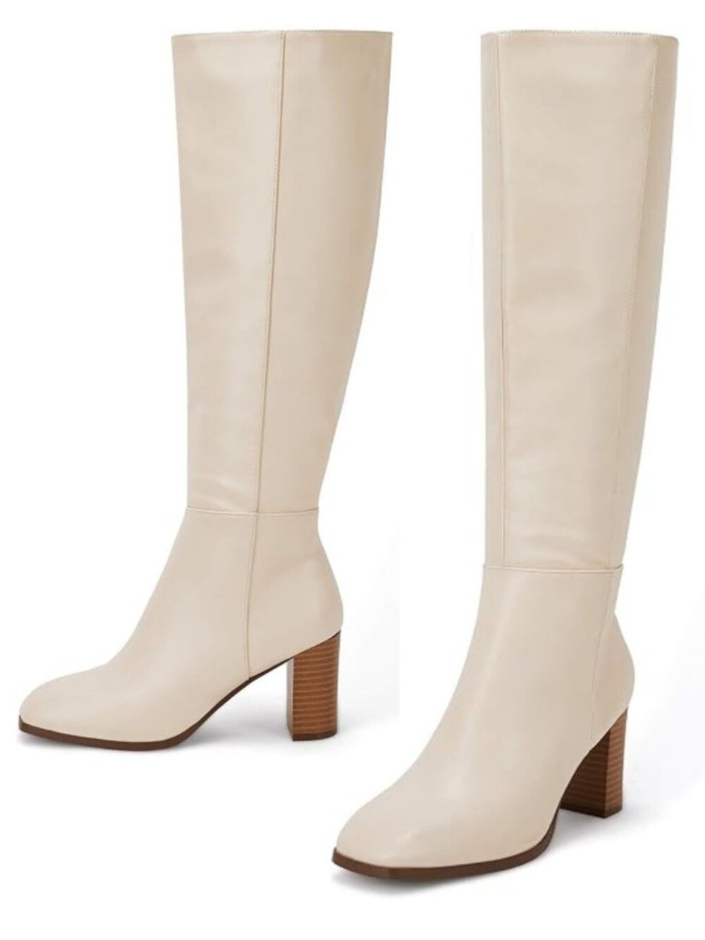 Ivory Nude Faux Leather Wide Calf Knee High Boots Size 8